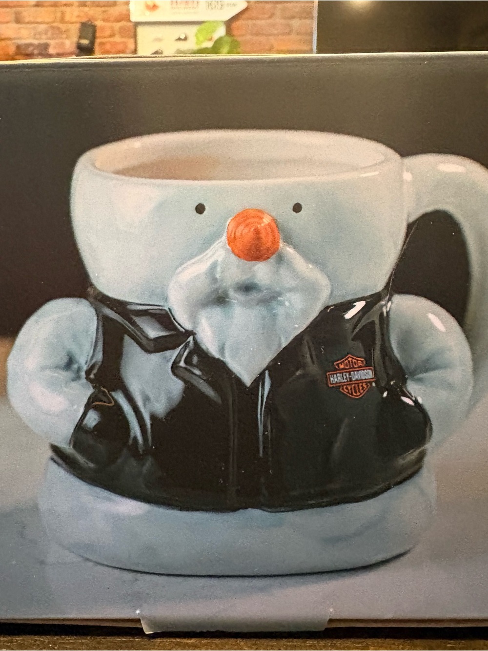 Harley-Davidson White & Black Snowman Ceramic Mug with Orange Nose
